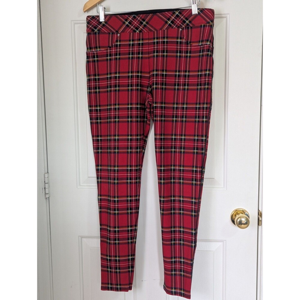 Slim Factor by Investments Legging Pants Womens XL Red Plaid Stretch High Rise
